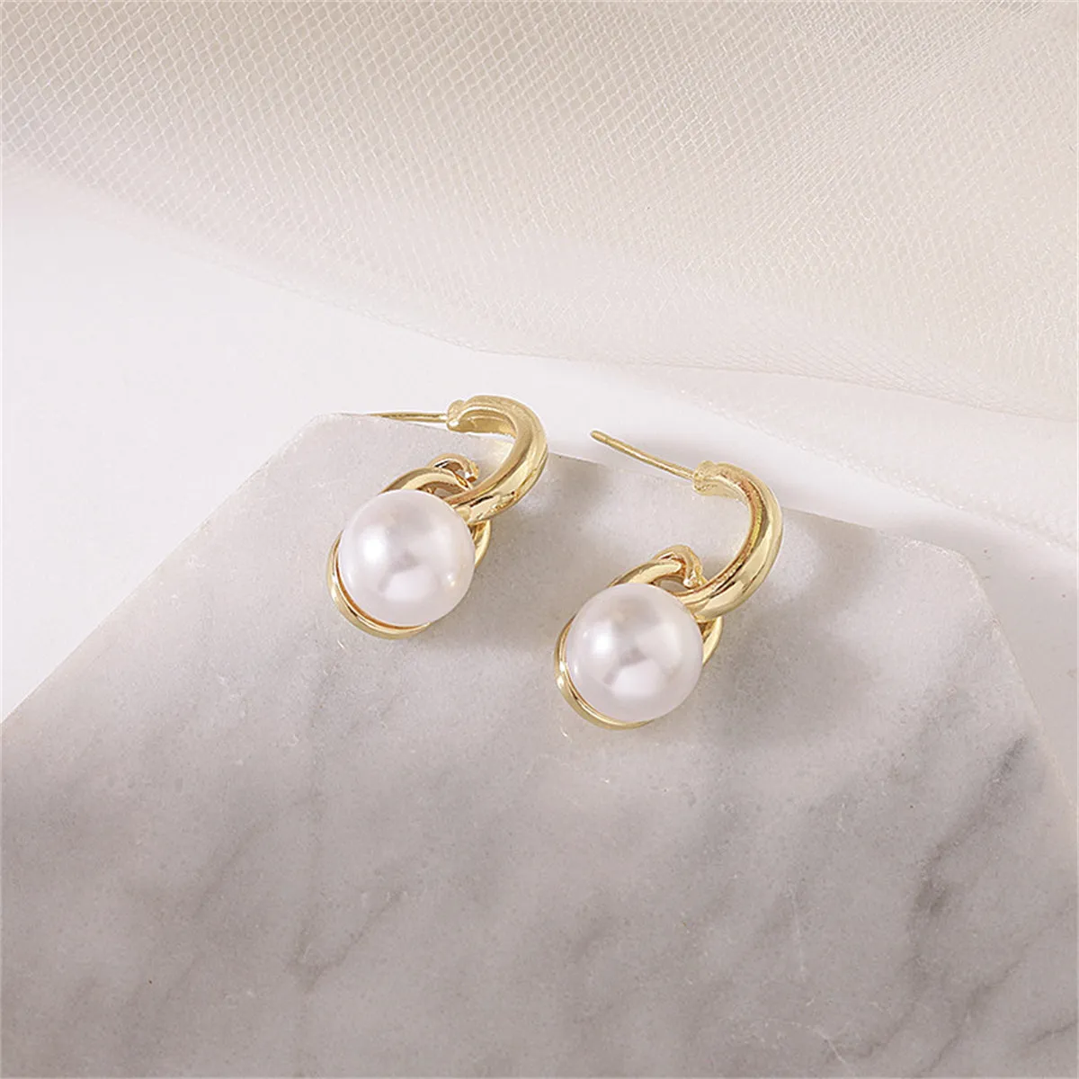 Pearl & 18K Gold-Plated Lock Drop Earrings