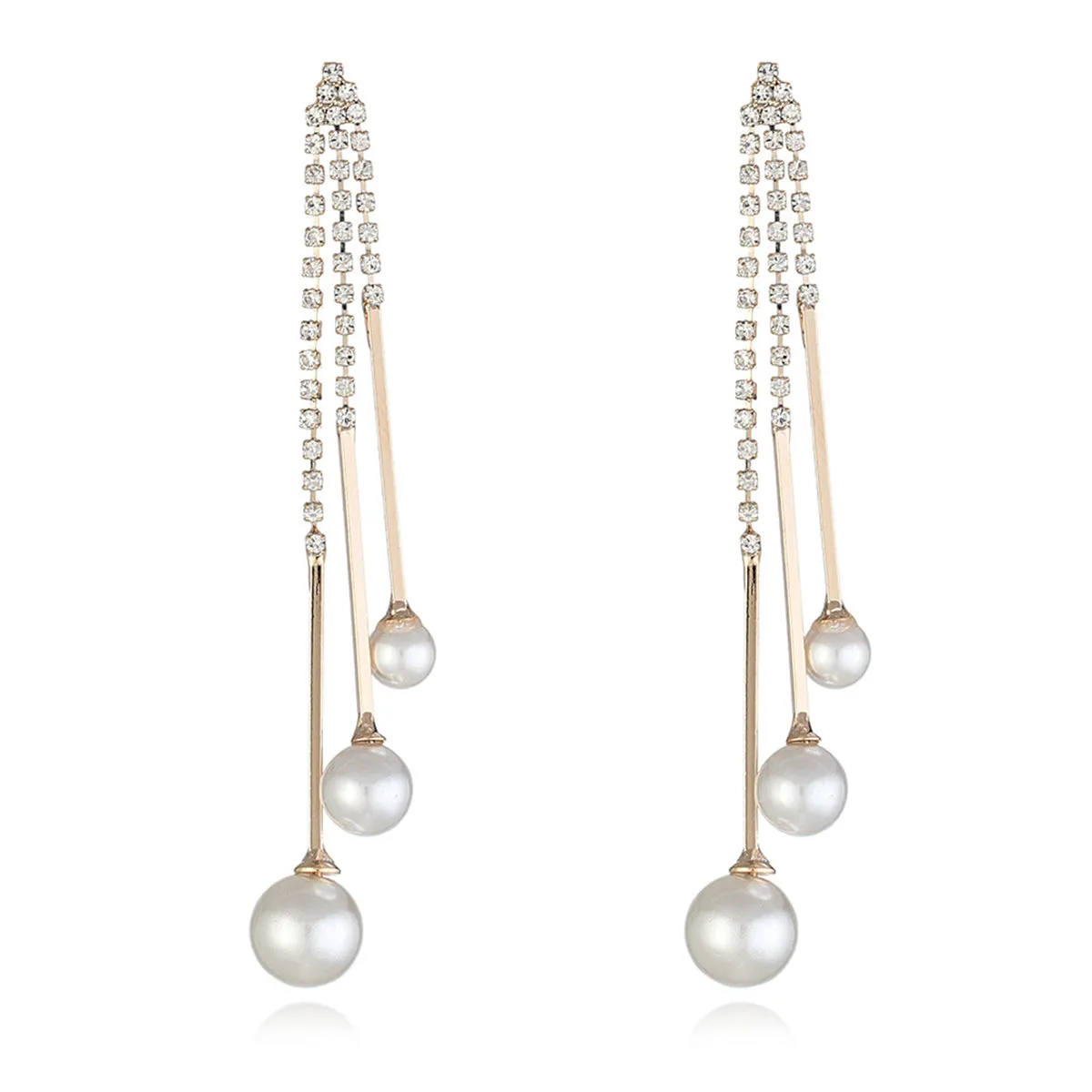 Pearl & Cubic Zirconia 18K Gold-Plated Bead Tassel Drop Earrings