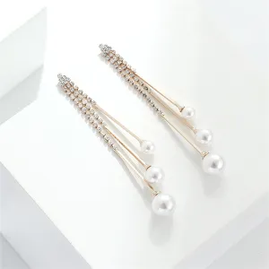 Pearl & Cubic Zirconia 18K Gold-Plated Bead Tassel Drop Earrings