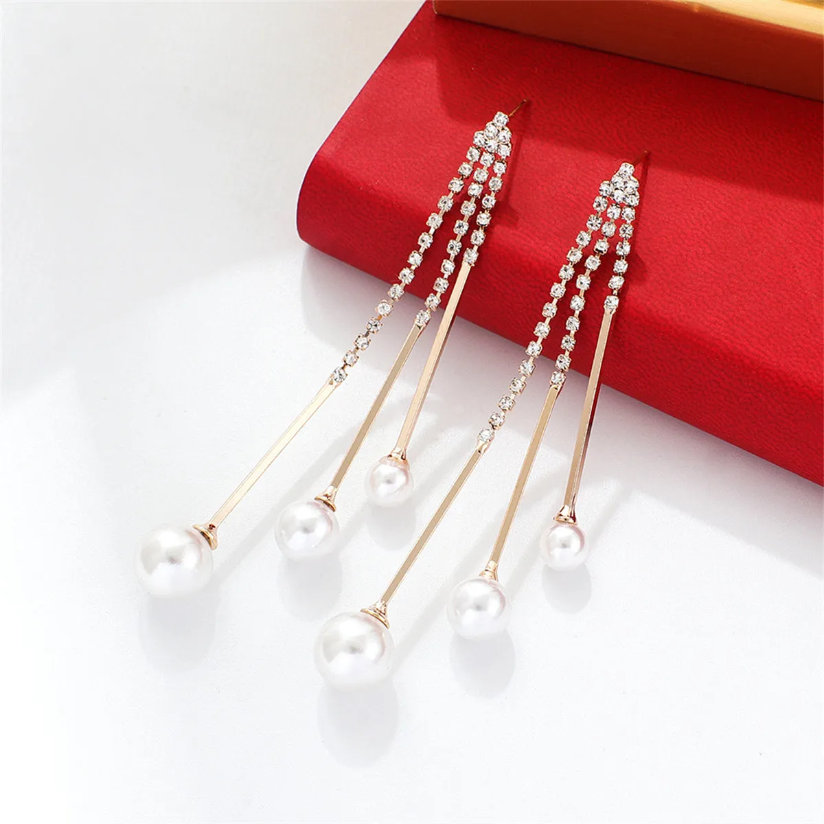 Pearl & Cubic Zirconia 18K Gold-Plated Bead Tassel Drop Earrings