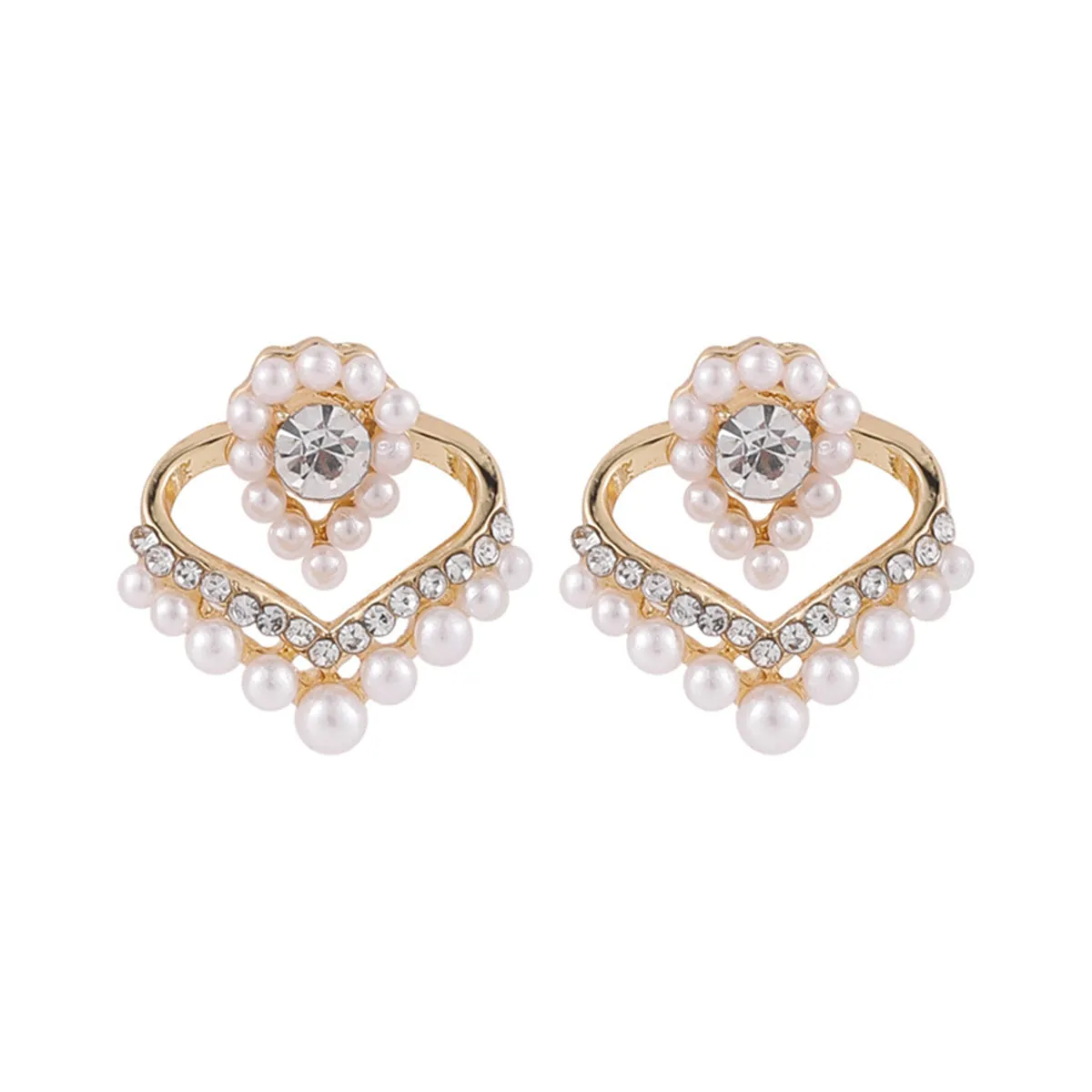 Pearl & Cubic Zirconia Heart Stud Earrings