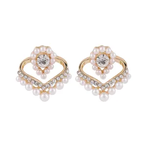 Pearl & Cubic Zirconia Heart Stud Earrings