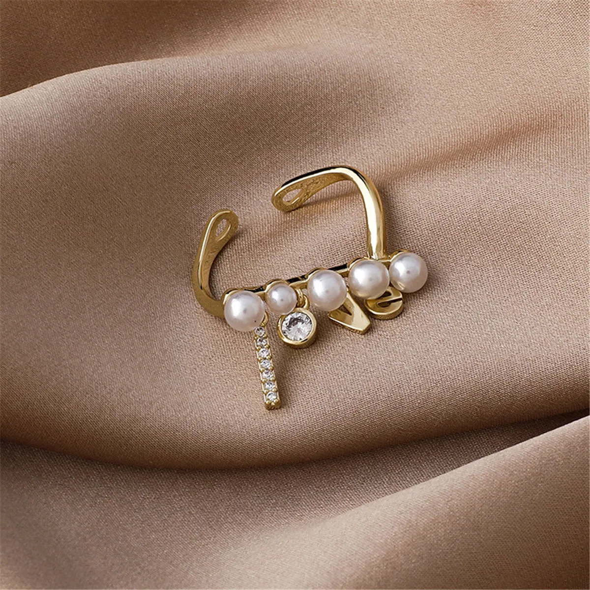 Pearl & Cubic Zirconia 'Love' Open Ring