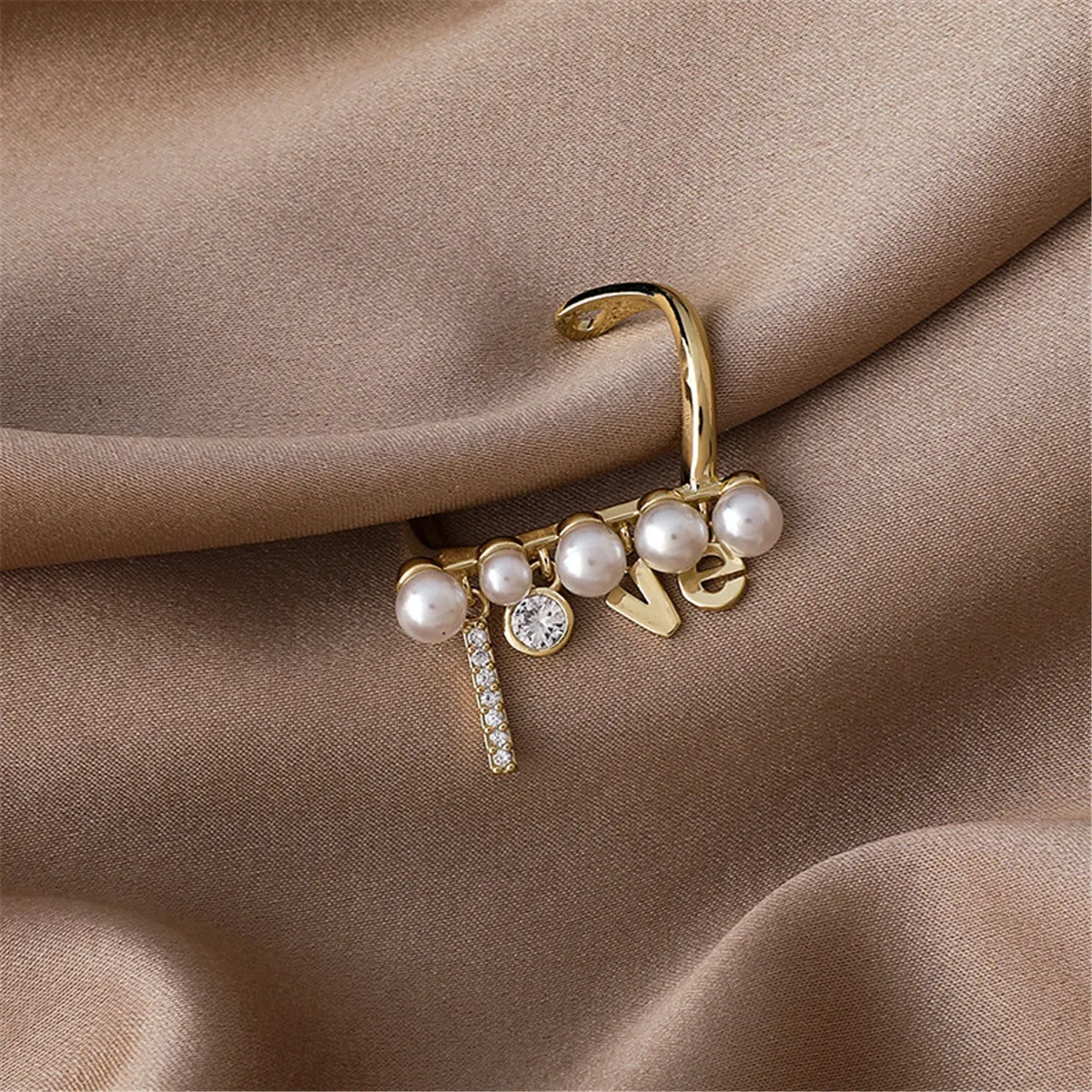 Pearl & Cubic Zirconia 'Love' Open Ring