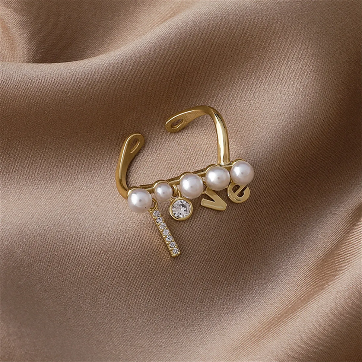 Pearl & Cubic Zirconia 'Love' Open Ring