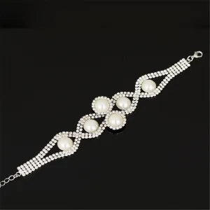 Pearl & Cubic Zirconia Silver-Plated Crossing Bracelet