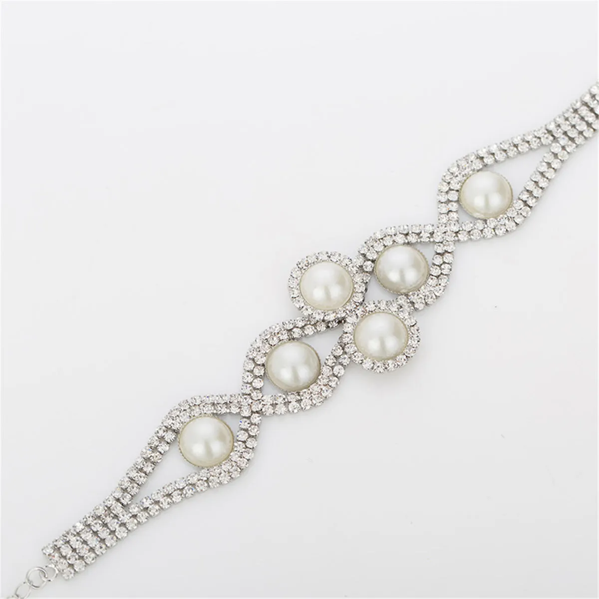 Pearl & Cubic Zirconia Silver-Plated Crossing Bracelet