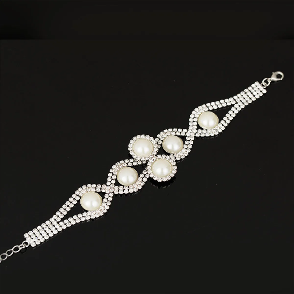 Pearl & Cubic Zirconia Silver-Plated Crossing Bracelet