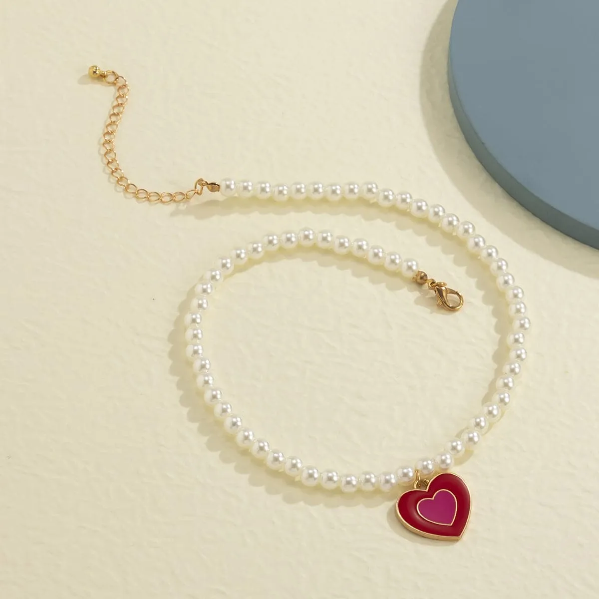 Pearl & Green Enamel 18K Gold-Plated Heart Pendant Beaded Necklace