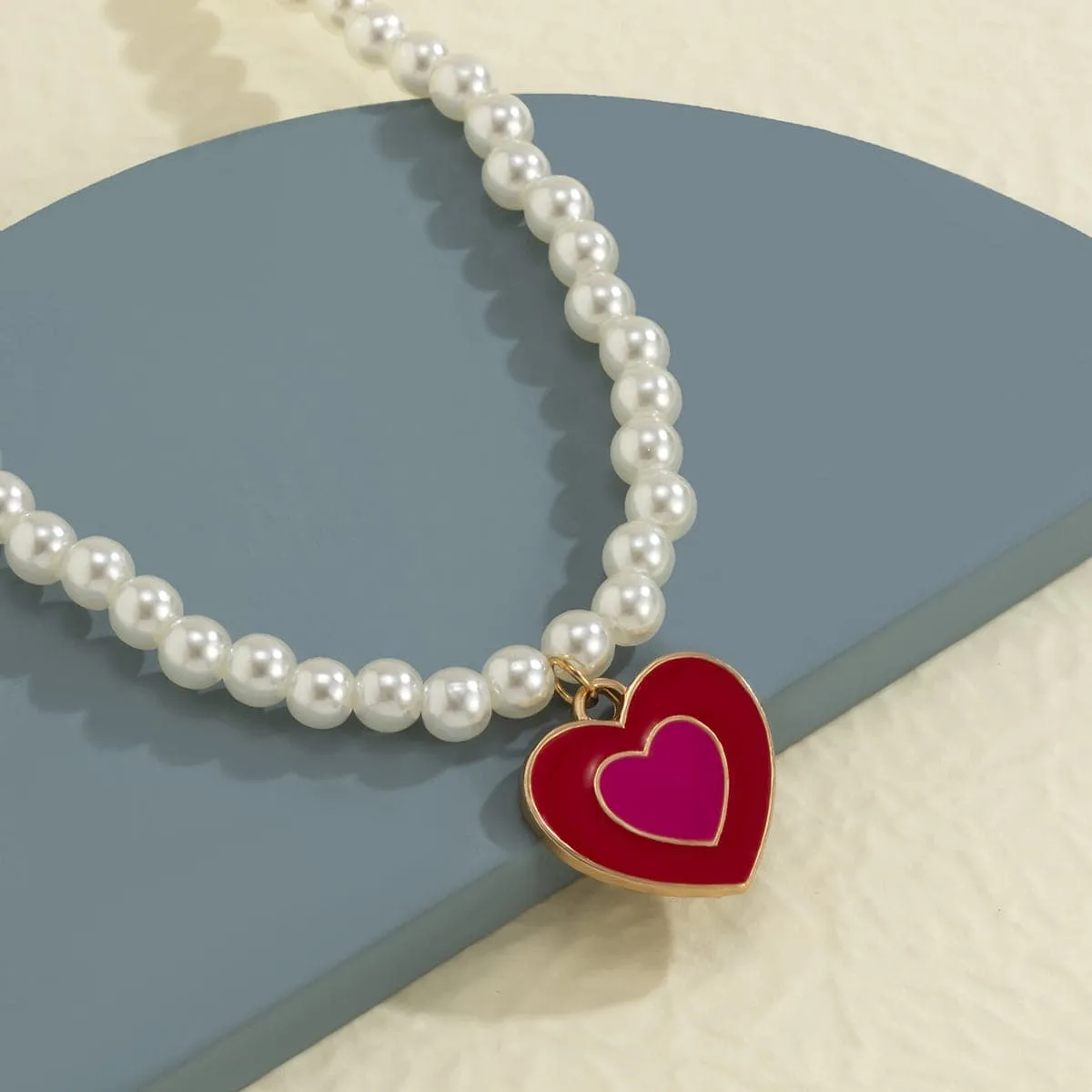 Pearl & Green Enamel 18K Gold-Plated Heart Pendant Beaded Necklace