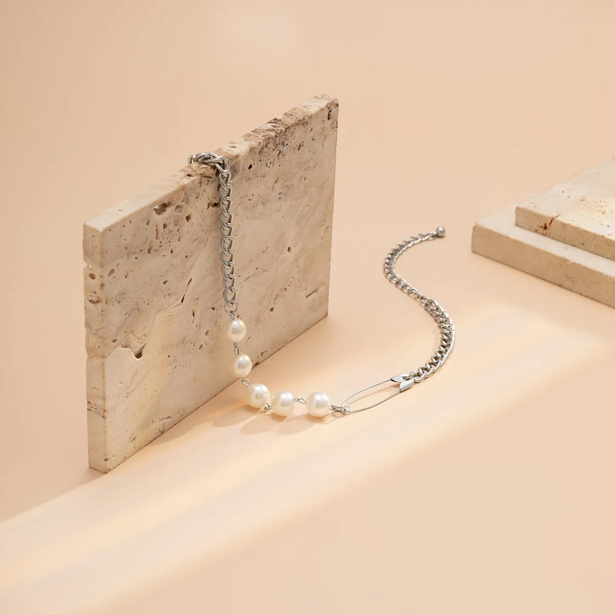 Pearl & Silver-Plated Pin Choker Necklace