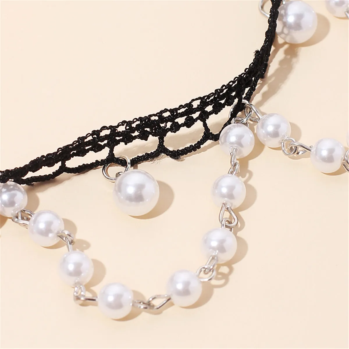 Pearl & Silver-Plated Tasseled Lace Choker Necklace