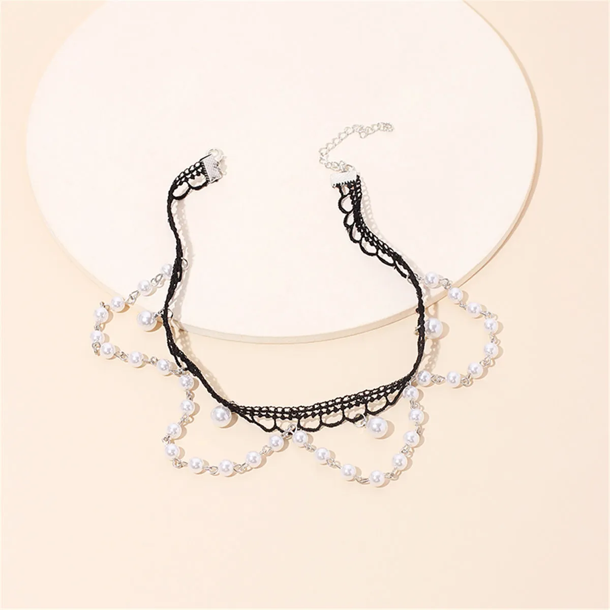 Pearl & Silver-Plated Tasseled Lace Choker Necklace