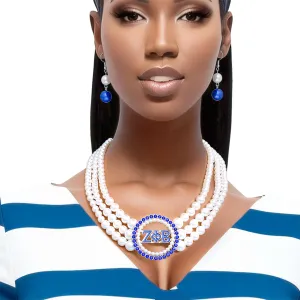 Pearl Necklace Blue White Zeta Set