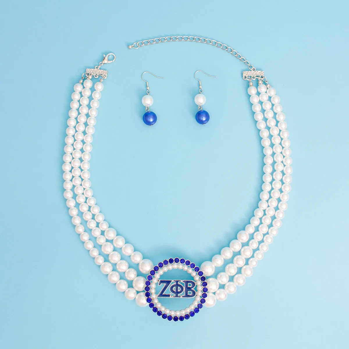 Pearl Necklace Blue White Zeta Set