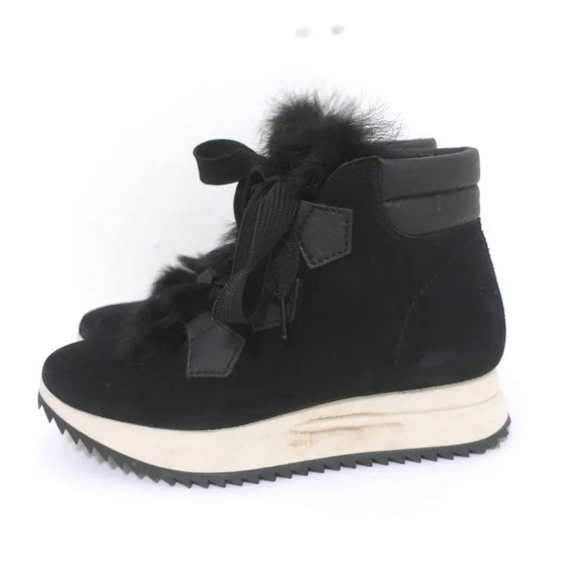 Pedro Garcia Olaf High Top Sneakers Black Shearling & Suede Size 37.5