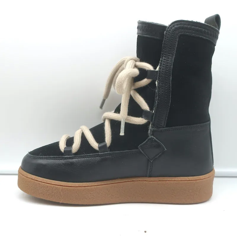 Penelope Chilvers Lunar Shearling Boots Black Suede & Leather Size 38 NEW