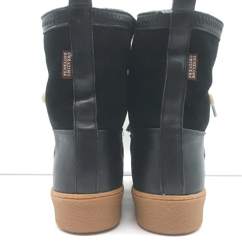 Penelope Chilvers Lunar Shearling Boots Black Suede & Leather Size 38 NEW