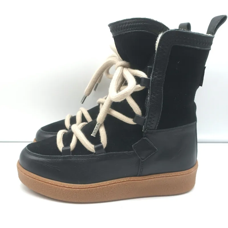 Penelope Chilvers Lunar Shearling Boots Black Suede & Leather Size 38 NEW