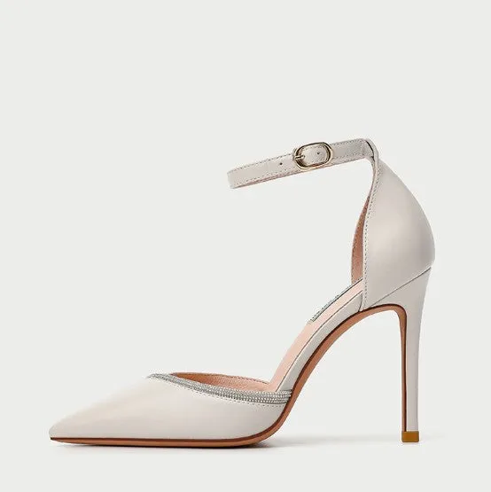 Petite Pointy Ankle Strap Leather Heels DS262