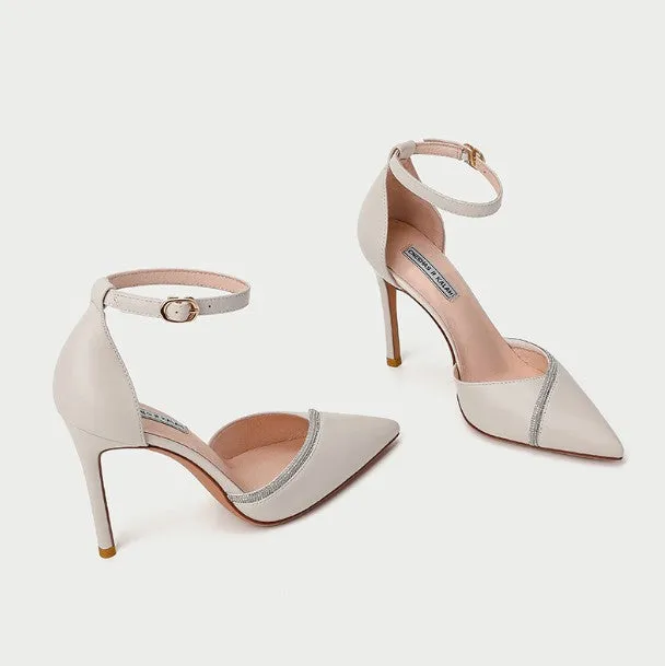 Petite Pointy Ankle Strap Leather Heels DS262
