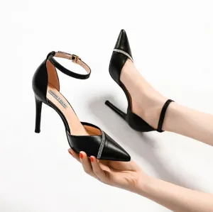 Petite Pointy Ankle Strap Leather Heels DS262