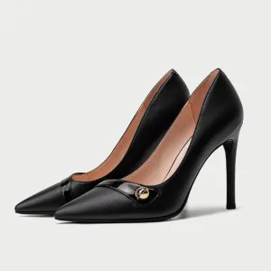 Petite Pointy Leather High Heel Shoes For Women DS163