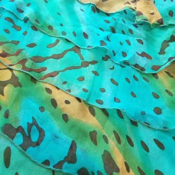 Philosophy Women's Size 2 Green Printed Tiered Ruffle Silk Skirt Side Zip Italy