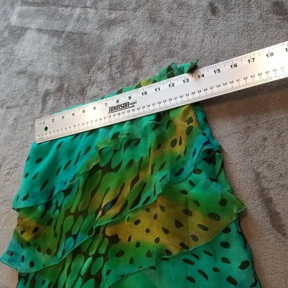 Philosophy Women's Size 2 Green Printed Tiered Ruffle Silk Skirt Side Zip Italy