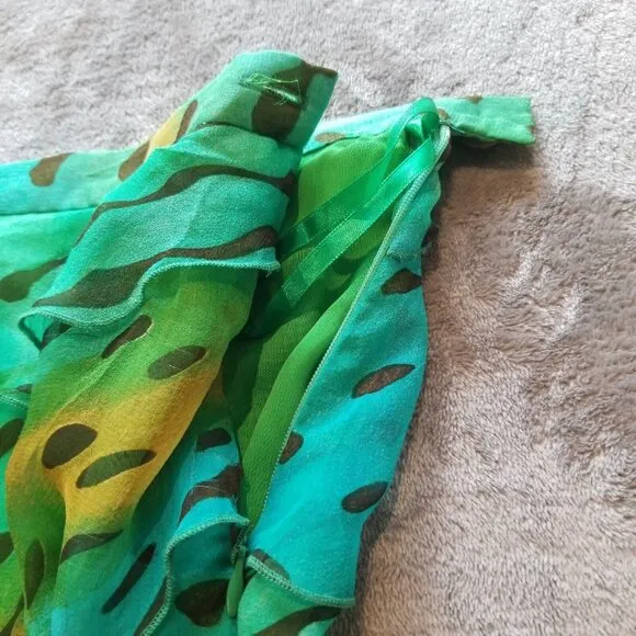 Philosophy Women's Size 2 Green Printed Tiered Ruffle Silk Skirt Side Zip Italy
