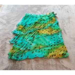 Philosophy Women's Size 2 Green Printed Tiered Ruffle Silk Skirt Side Zip Italy