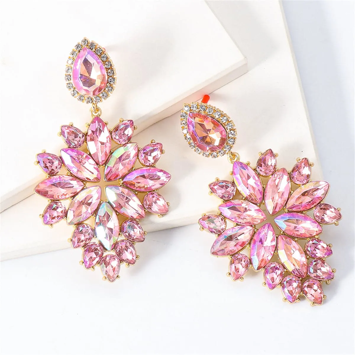 Pink Crystal & Cubic Zirconia Marquise-Cut Drop Earrings