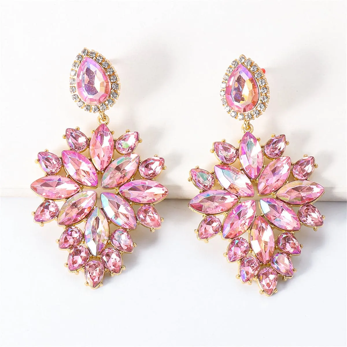 Pink Crystal & Cubic Zirconia Marquise-Cut Drop Earrings