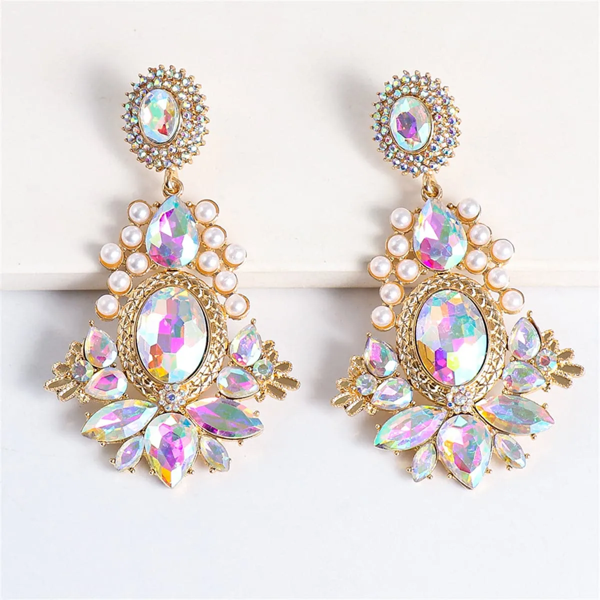 Pink Crystal & Cubic Zirconia Pearl 18K Gold-Plated Drop Earrings