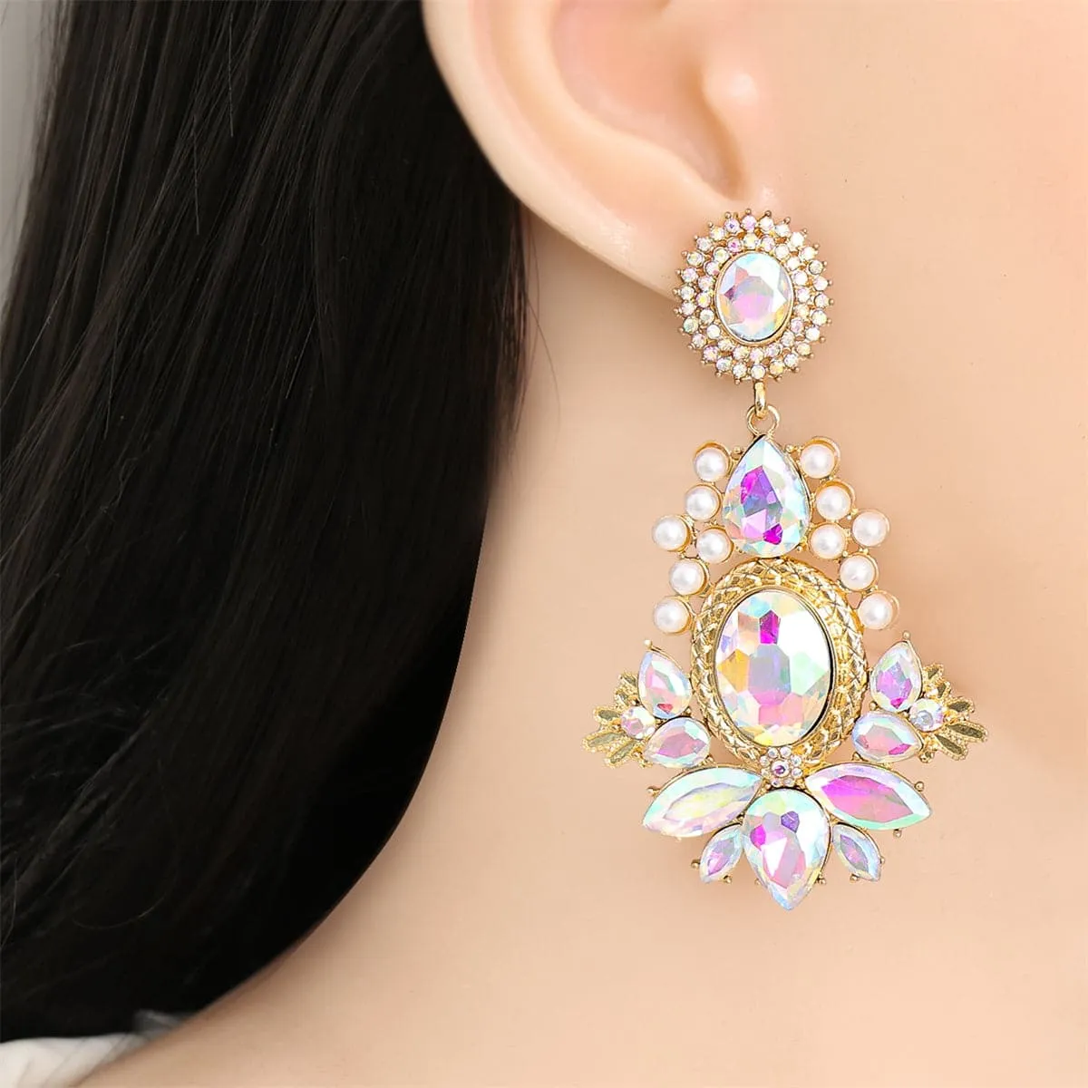 Pink Crystal & Cubic Zirconia Pearl 18K Gold-Plated Drop Earrings