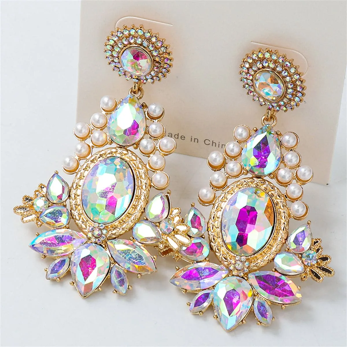 Pink Crystal & Cubic Zirconia Pearl 18K Gold-Plated Drop Earrings