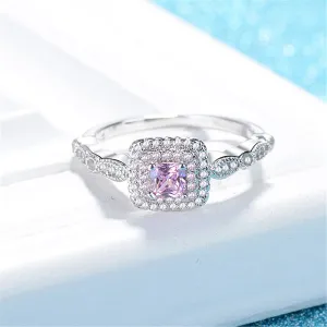 Pink Cushion Crystal & Cubic Zirconia Halo Ring