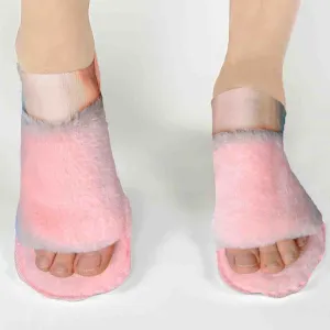 Pink Furry Slippers Printed on No Show Socks for Her