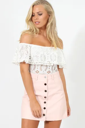 Pink Leather Button Front Skirt- Launa