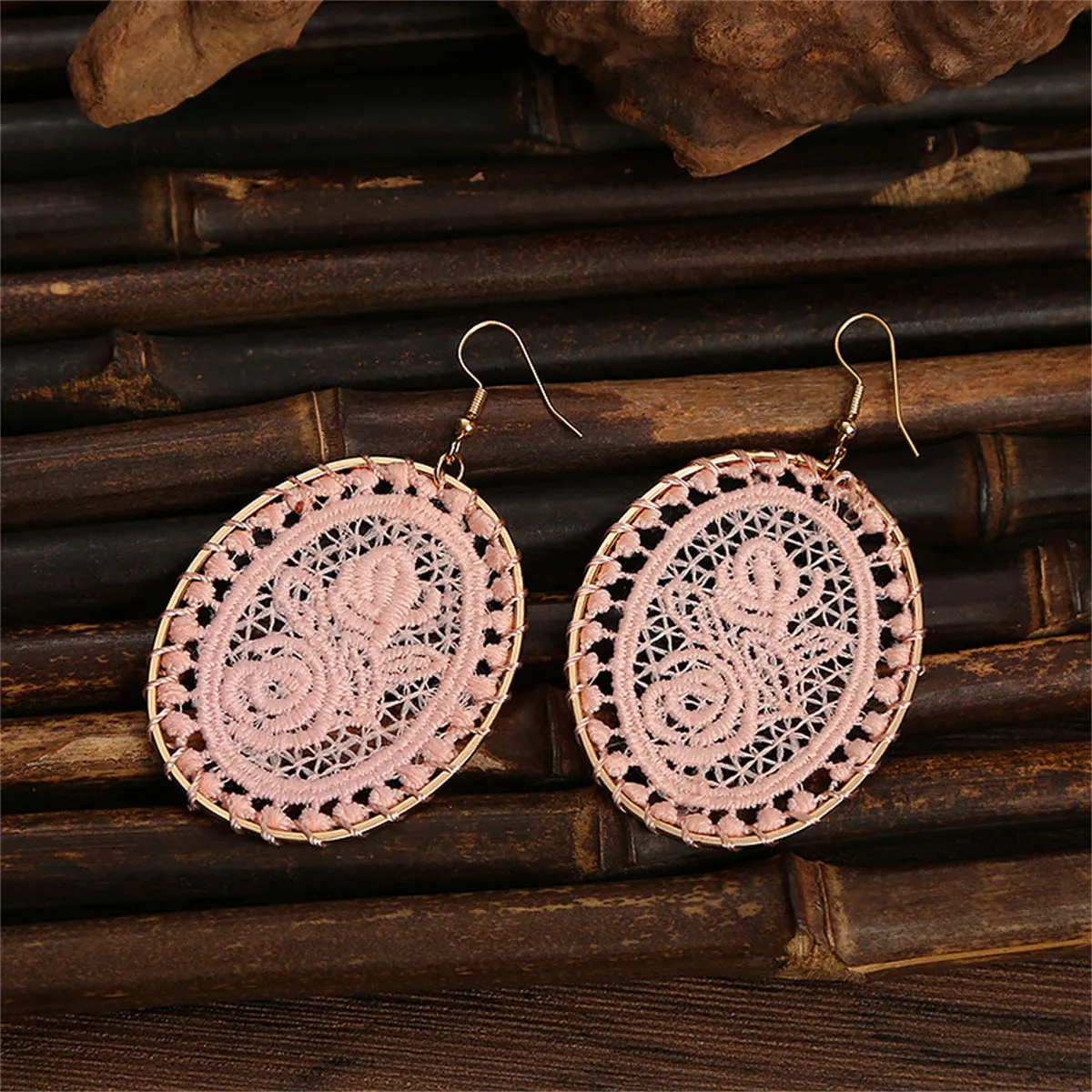 Pink Polyster & 18K Gold-Plated Botanical Oval Drop Earrings