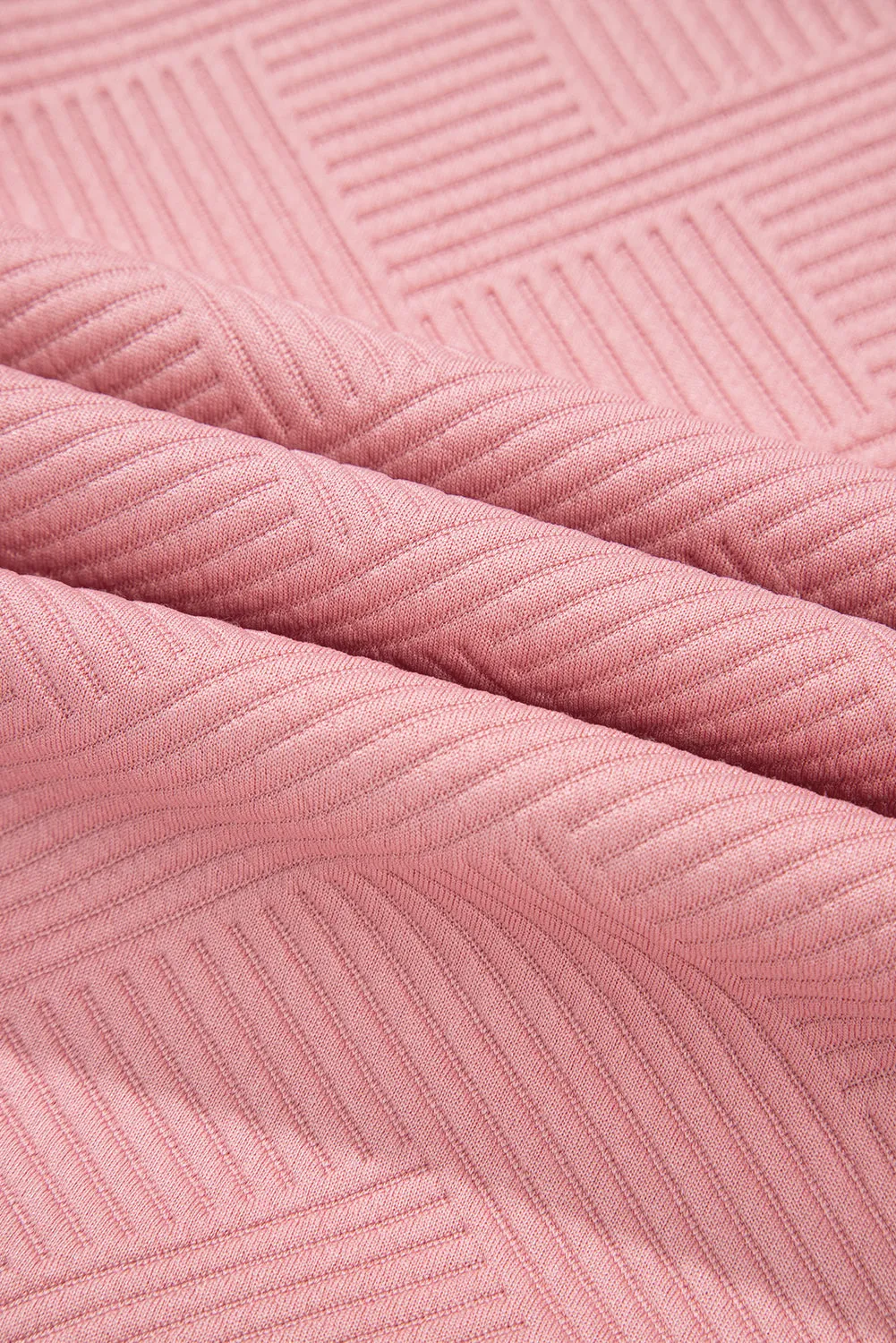 Pink Textured Colorblock Patchwork Tee Two Piece Shorts Set