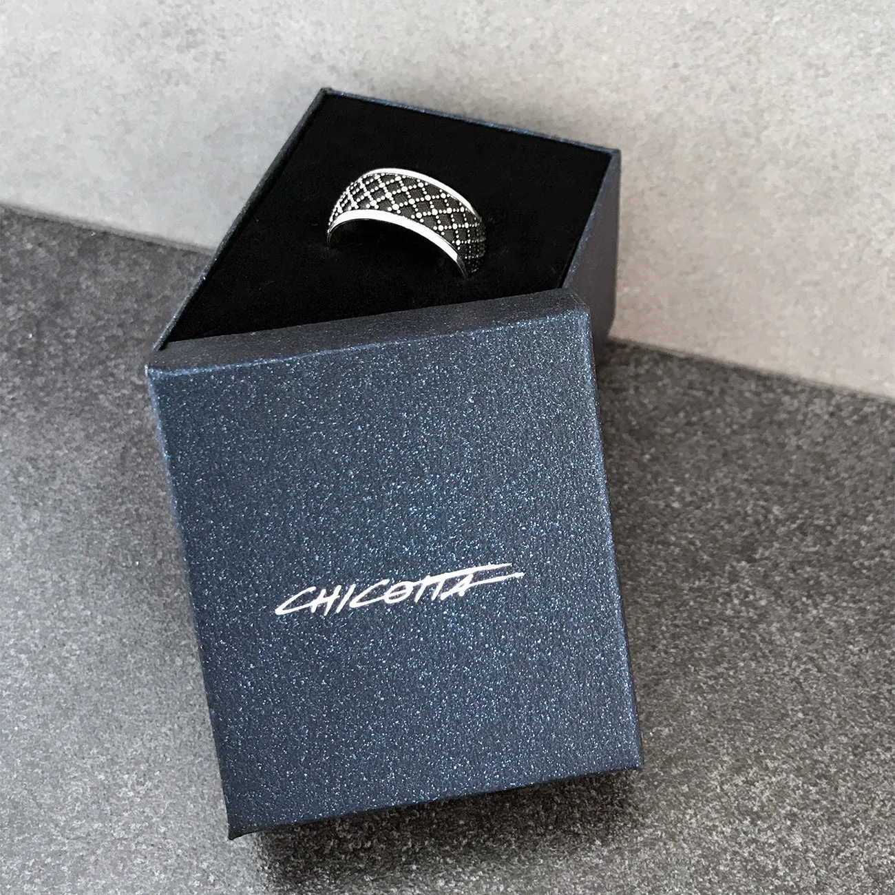Plaid Design Oxidized Sterling Silver Band Ring