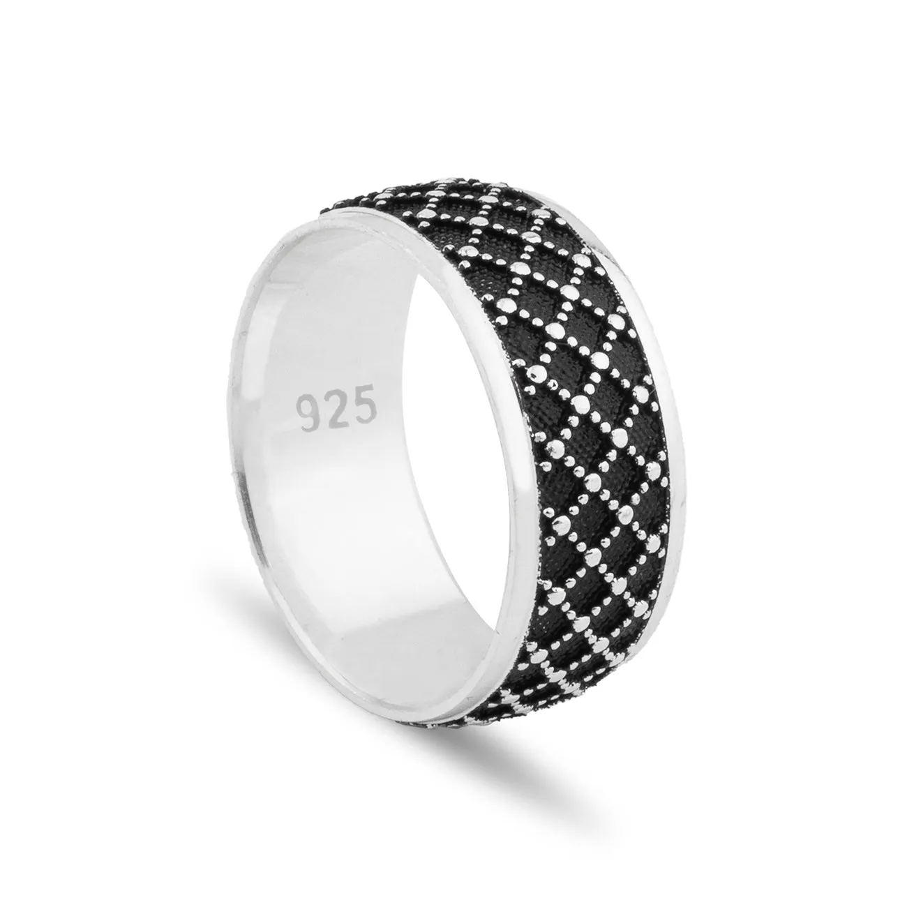 Plaid Design Oxidized Sterling Silver Band Ring