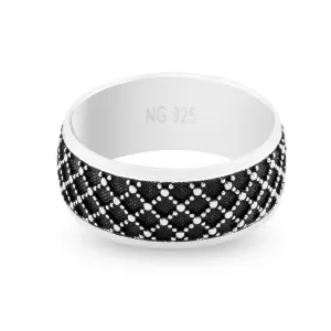 Plaid Design Oxidized Sterling Silver Band Ring