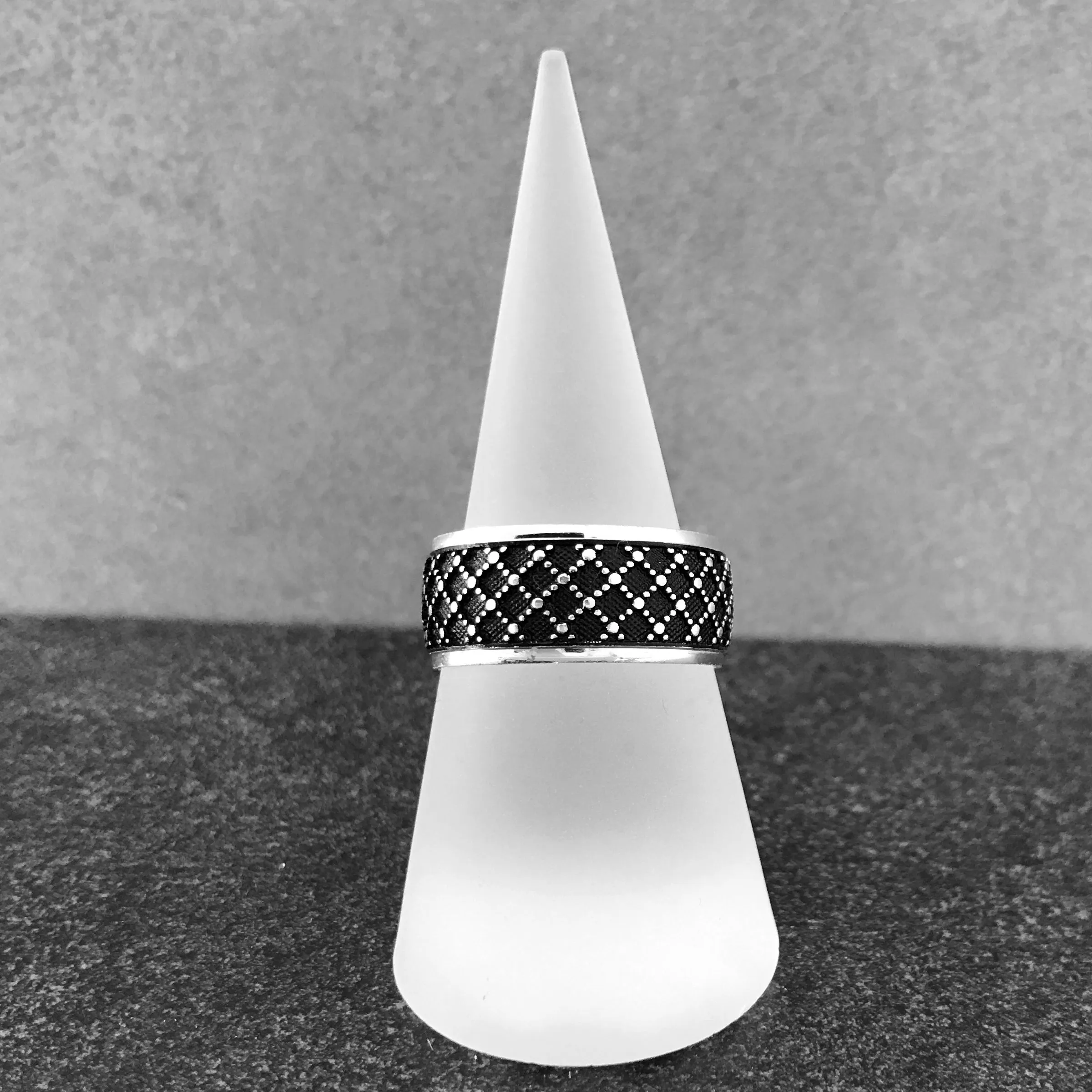 Plaid Design Oxidized Sterling Silver Band Ring