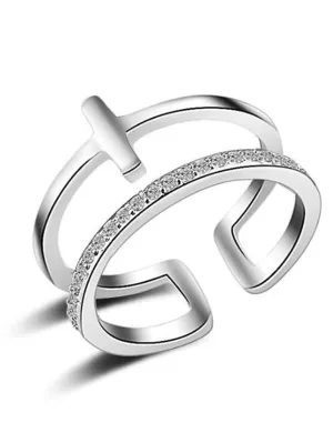 Platinum Plated Elegant Austrian Crystal Adjustable Ring