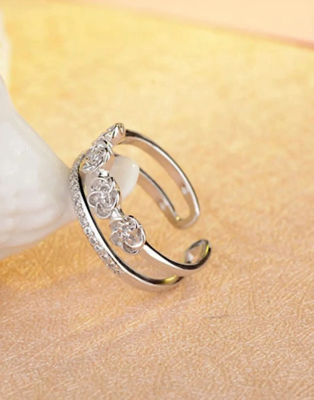 Platinum Plated Elegant Austrian Crystal Adjustable Ring