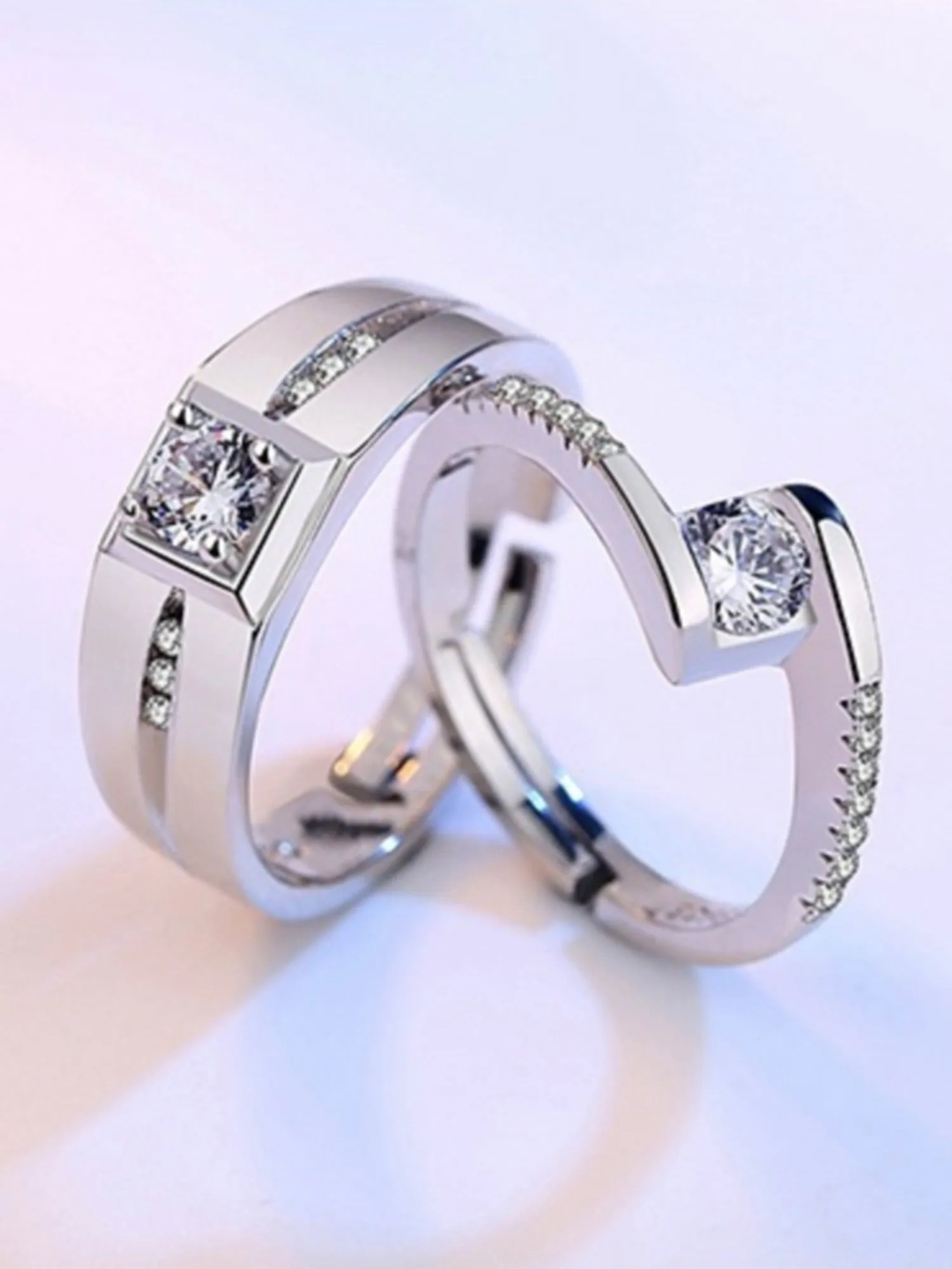 Platinum Plated Elegant Couple Adjustable Solitaire Rings