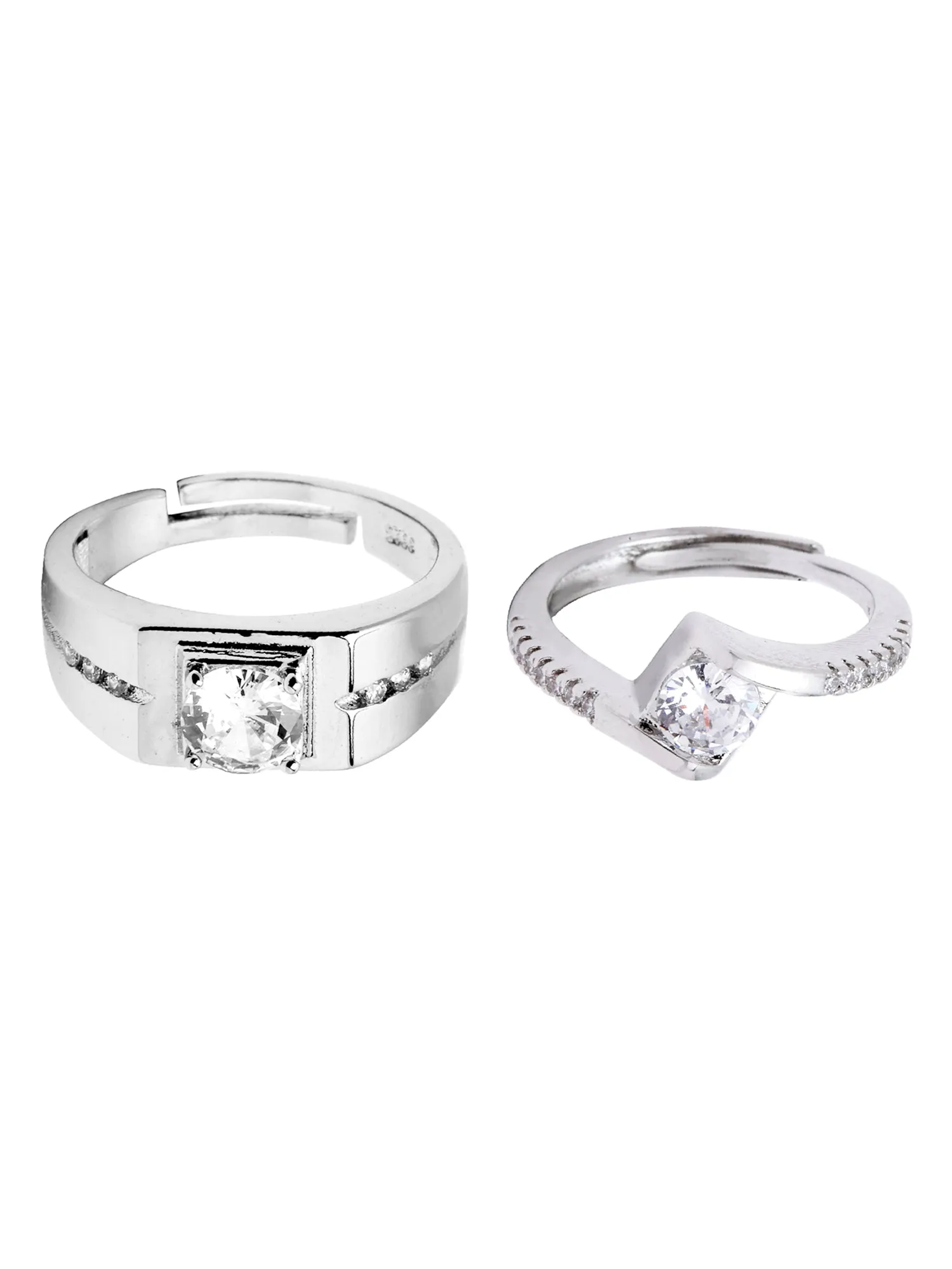 Platinum Plated Elegant Couple Adjustable Solitaire Rings