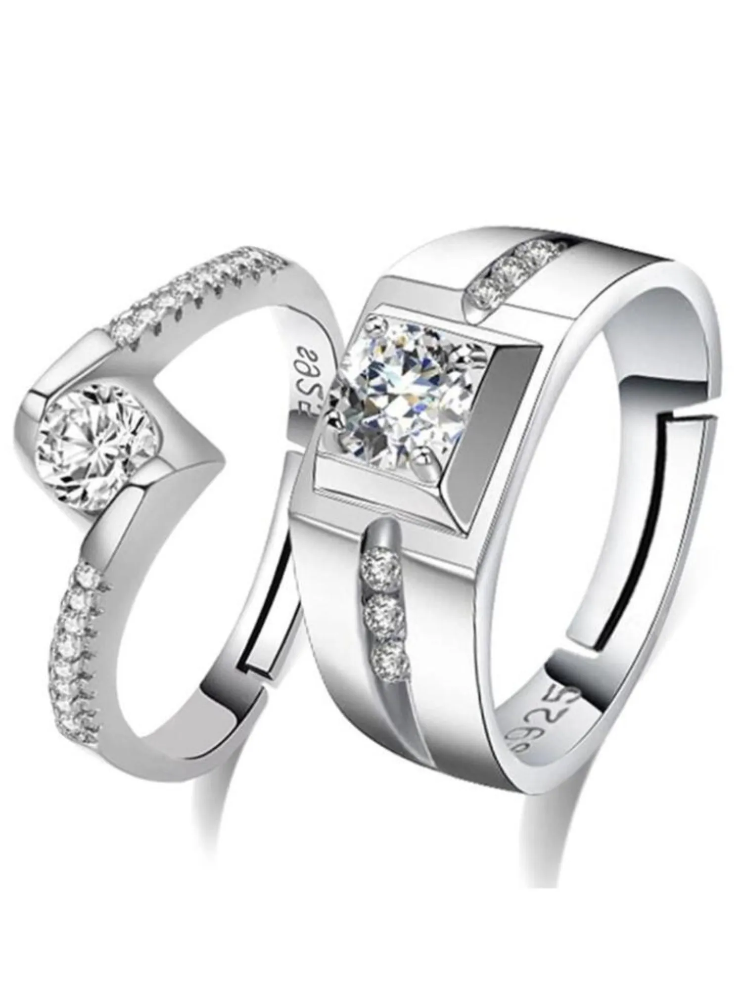 Platinum Plated Elegant Couple Adjustable Solitaire Rings